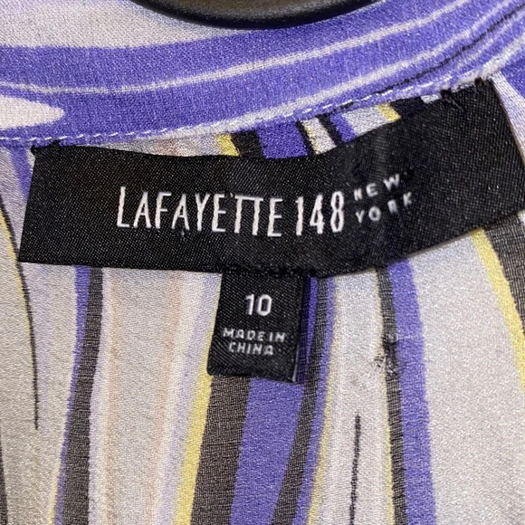 Lafayette 148 purple yellow pattern silk blouse 10 - Picture 3 of 11